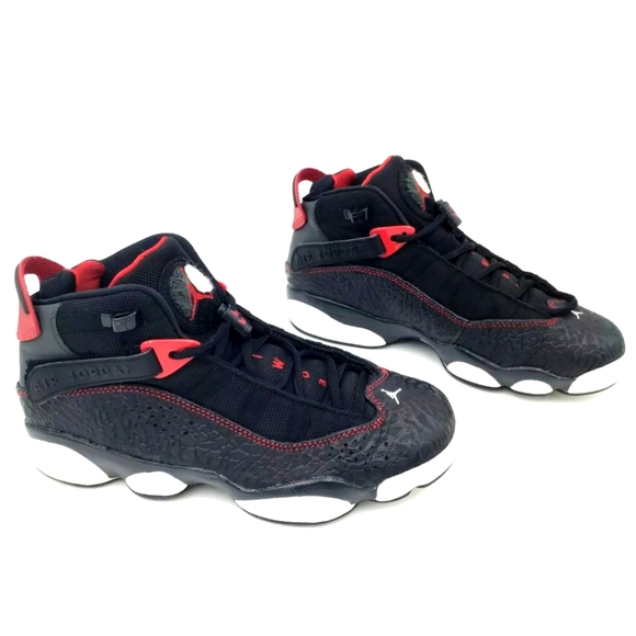 Nike Air Jordan 6 Rings GS Elephant Print Black Red Gray White Youth Sneakers - Picture 2 of 11